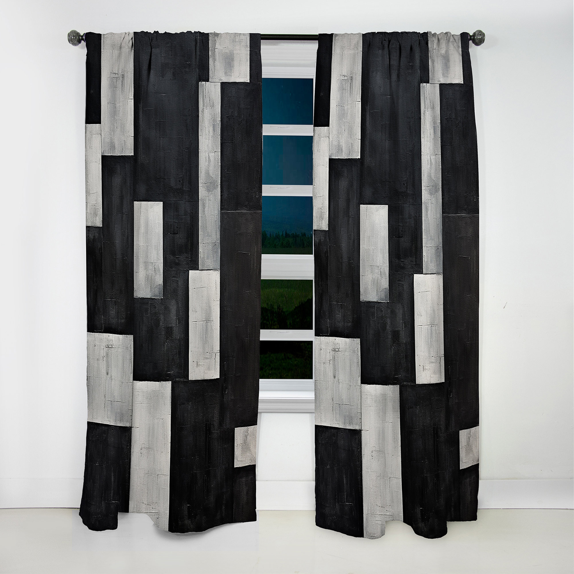 Orren Ellis Black And White Cuboids Dream - Shapes Curtain - Blackout ...