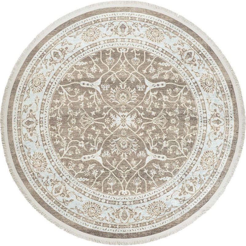 Alfa Rich Ultra-Thin Oriental Blue Gray Washable Non Slip Area Rugs for Living Room Bedroom Kitchen, Round 4'11''