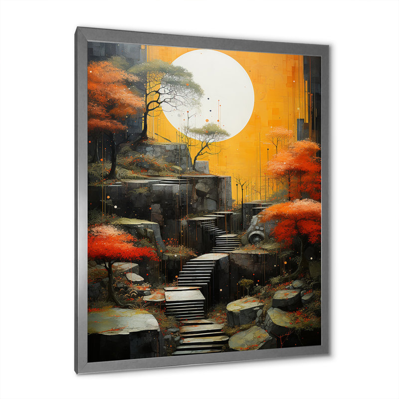 Paysage zen harmonie I - impression, Cadre simple argenté, H 32 po x l 24 po x P 1 po