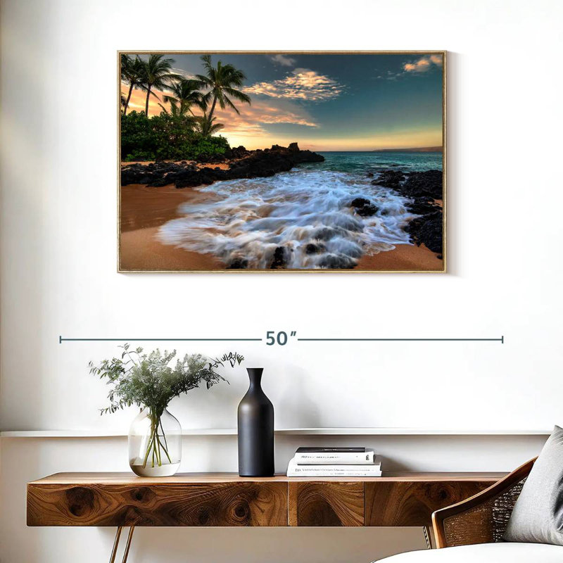 Maui, baie de Makena, Borasisi, Cadre flottant en bois naturel, 37 po x 25 po