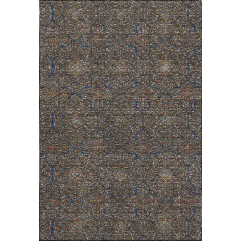 Premium Machine Washable Mayfield AMF2409 Oriental Rug, Chocolate, 9' x 12'