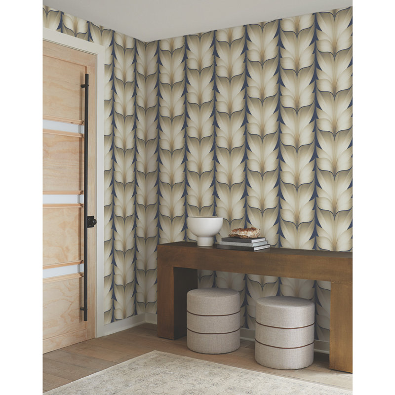 Lotus Light Stripe Geometric Wallpaper Roll, Navy