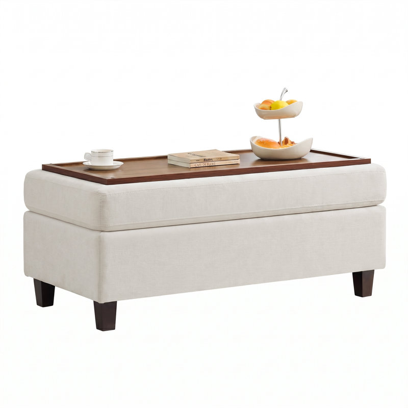 Banc multi-fonctionnel pour repose-pieds avec couvercle rabattable en bois et coussin, Beige