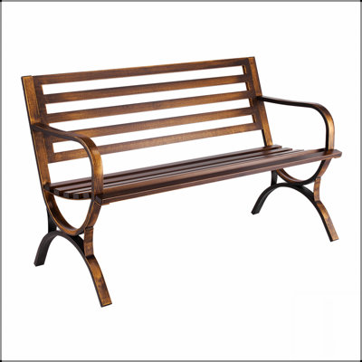 Durable Outdoor Bench With Slatted Backrest And Metal Frame For Patio Or Porch, Comfortable Seating For 2-3 People