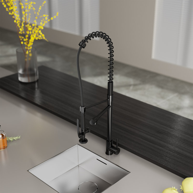 Robinet de cuisine rétractable à poignée simple avec distributeur de savon, Chrome