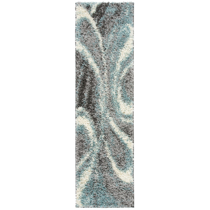 Farmerville Abstract Blue/Gray/Ivory Shag Area Rug, Runner 2' x 7'