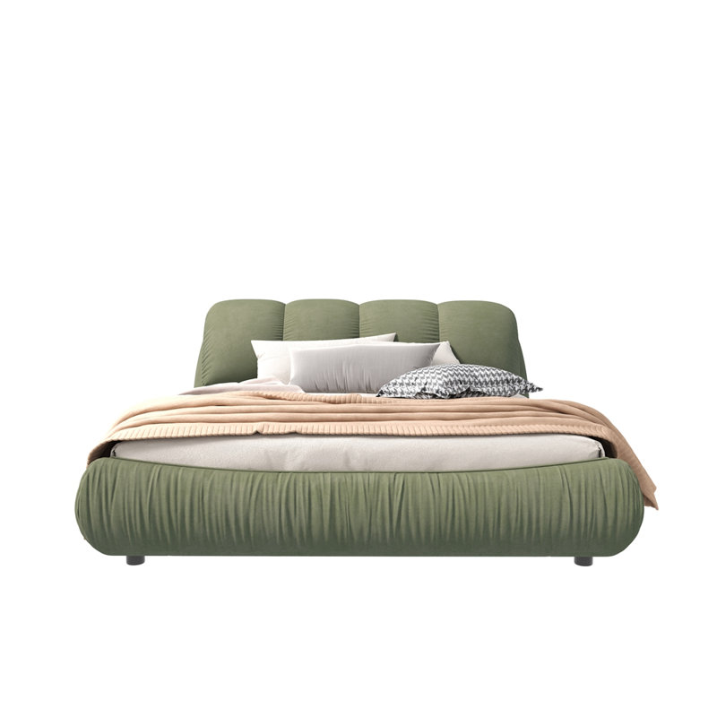 Lit plateforme tapissier surdimensionné et rembourré, Très grand lit, Vert