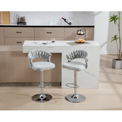 Modern Velvet Adjustable Bar Stool With 360 Degree Swivel Counter Chair