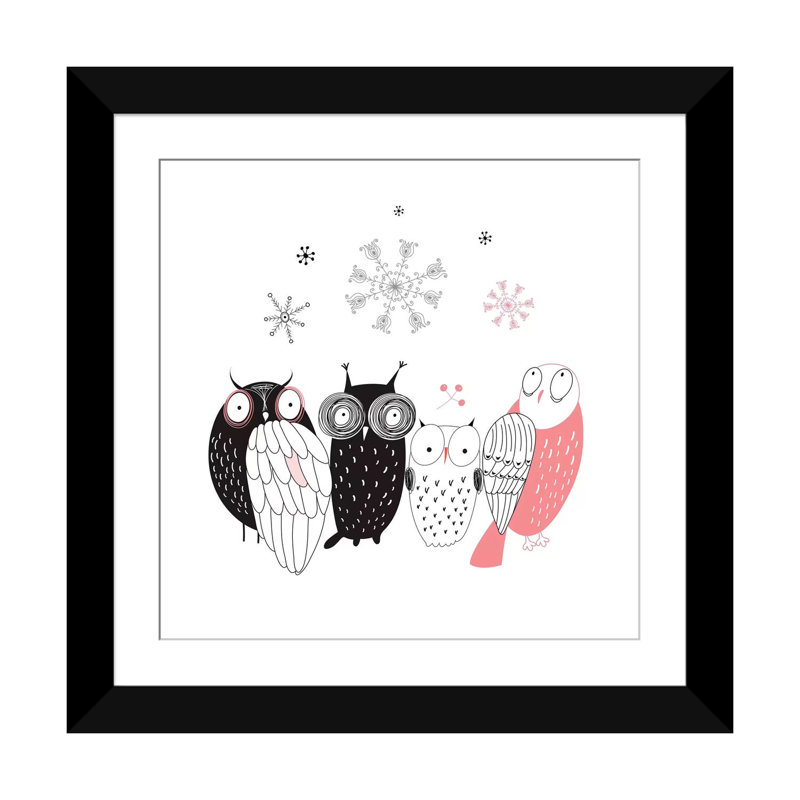 « hibou line-up », impression sur toile, Toile encadrée noire, H 16 po x l 16 po x P 1 po
