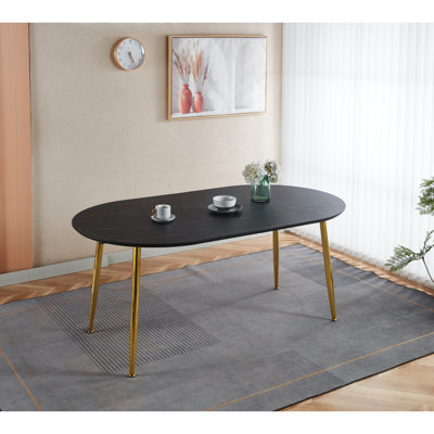 Table de salle à manger et de travail extensible en métal avec plateau, design noir doré, pieds café sophistiqués, haut de gamme