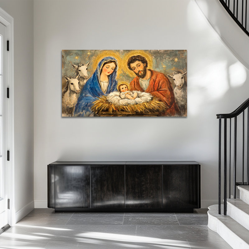 Grande crèche de Noël, décoration murale, photos de la crèche de Noël, art mural sur toile «O Sainte Nuit», reproductions de peinture de crèche rétro pour la maison, impression sur toile tendue