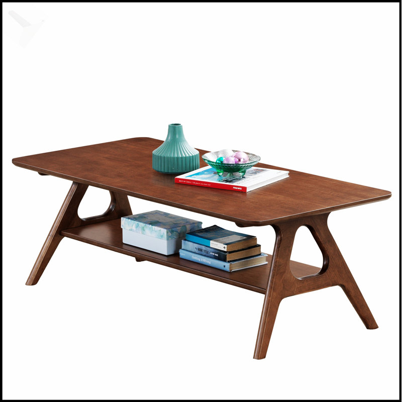 Table basse Arona de style Mid-Century moderne en bois avec tablettes, durable et élégante
