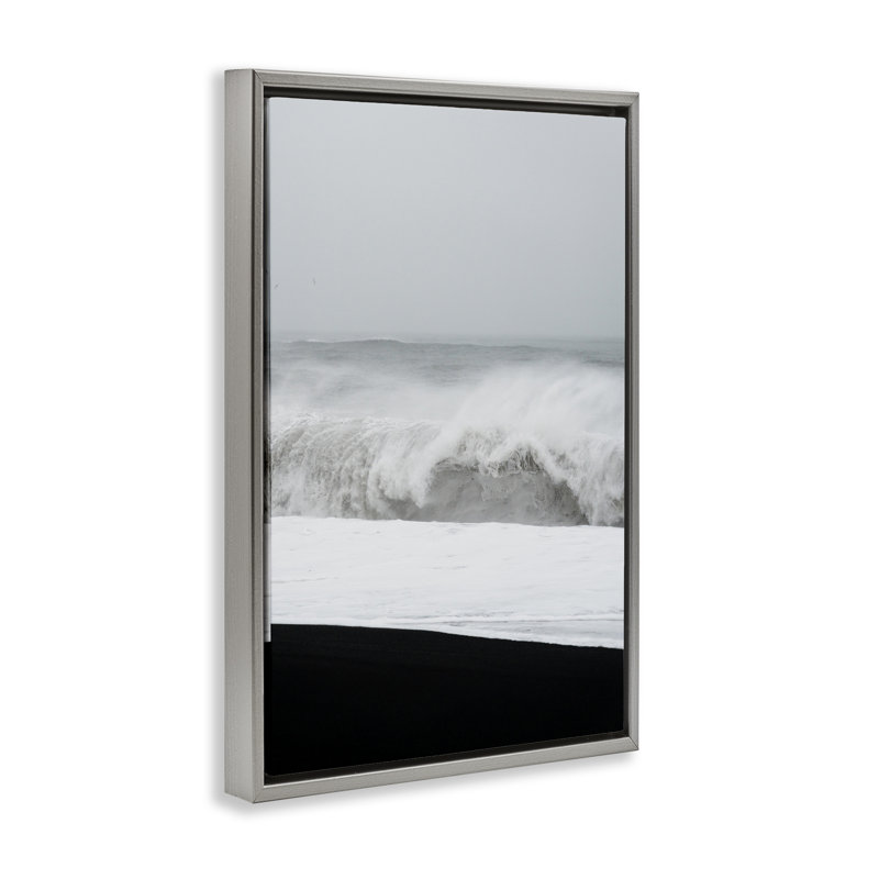 Cadre flottant Beach Foam Crashing, design par Jade Sharp Photo, Cadre flottant gris lustré, H 31 po x l 21 po