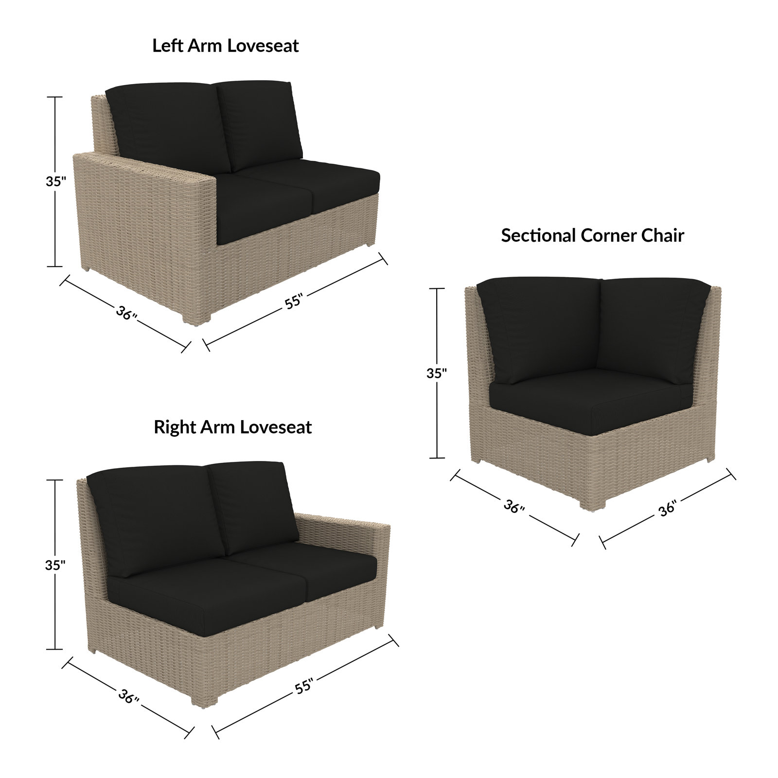 Henri 91" Patio Sectional Set, Canvas Black
