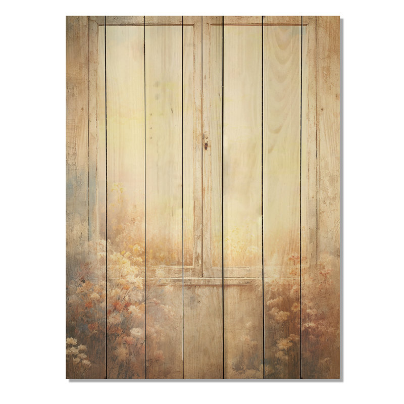 Vue de prairie florale rétro II - prairie sur bois, H 20 po x l 10 po