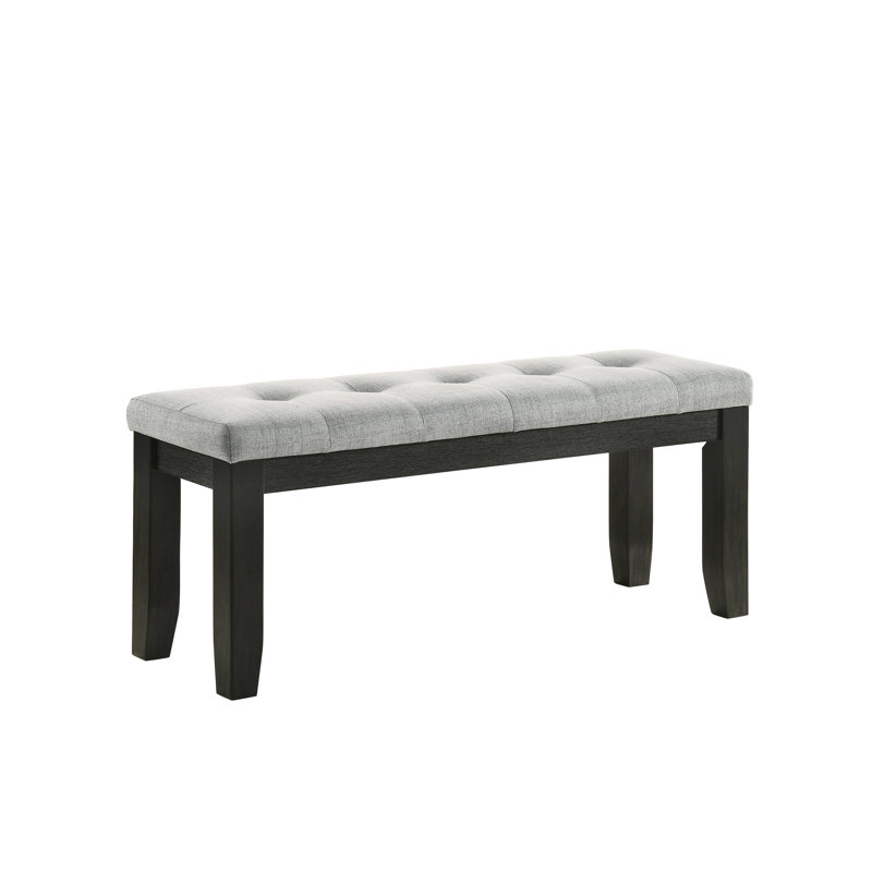Modern Bench With Gray Fabric And Tapered Wood Legs, Contemporary Design Bedroom Linen-Like Upholstery Legs, Gray/Black