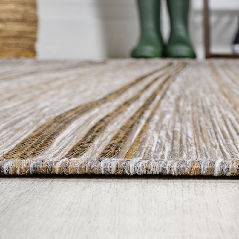 Tapis d'intérieur / extérieur à rayures larges Aminah Bo Modern Farmhouse, Rond 6 pi 7 po