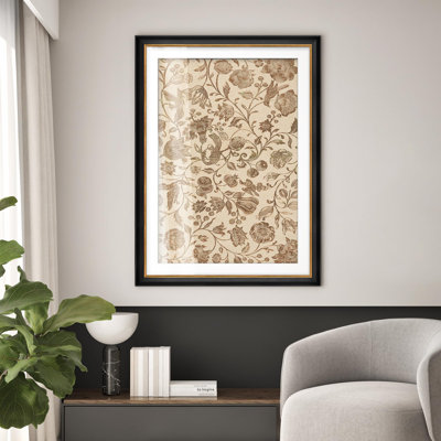 Abstrait motif floral délicat, illustrations botaniques brunes encadrées, décoration murale