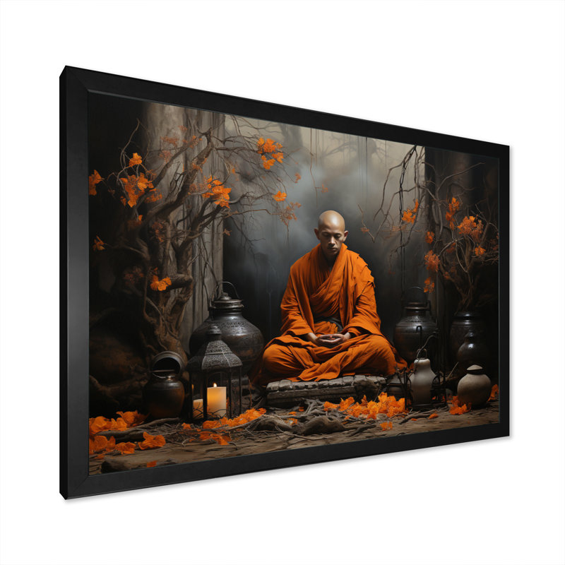 Sérénité religieuse et spirituelle, H 24 po x l 32 po x P 1 po, Cadre simple noir