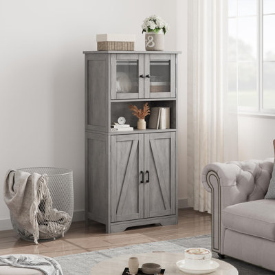 Armoire de rangement de 54 po de hauteur avec portes en verre, armoire autoportante avec tablettes réglables et rangement ouvert