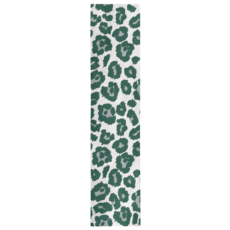 Animal Print Table Runner, 72" x 16", White/Light Green/Blue