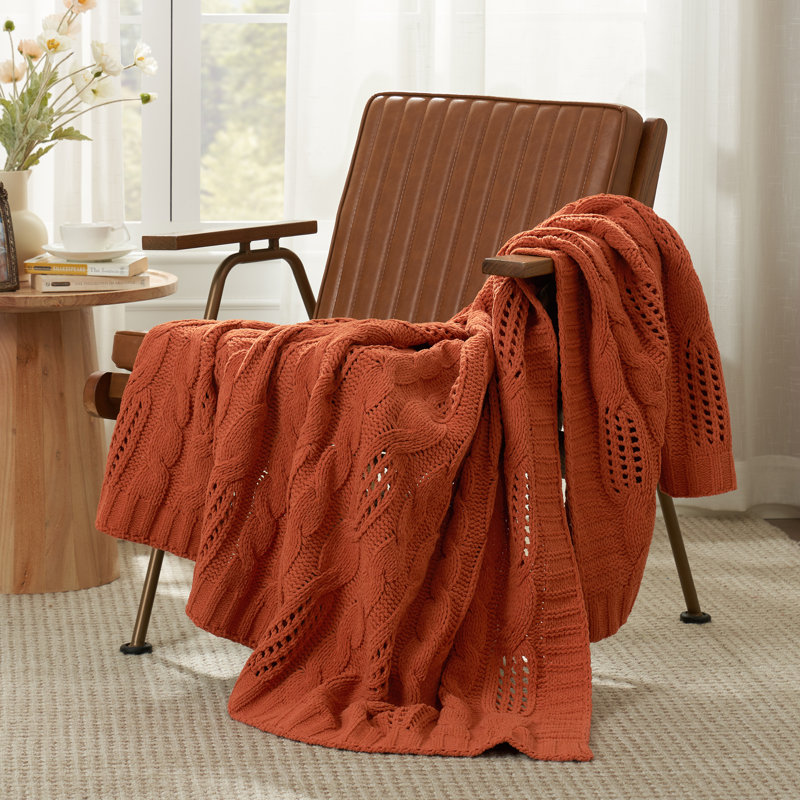 Jeté Elegant Chenille, L 60 po x L 80 po, Orange