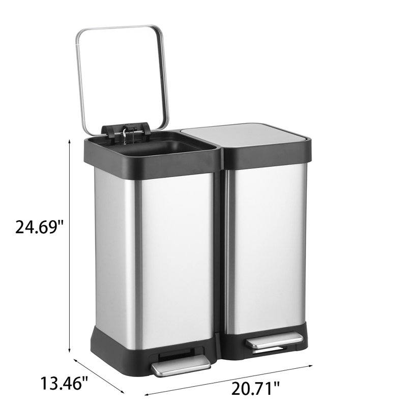 Poubelle à pédale double en acier inoxydable 2 x 30L avec couvercles à fermeture douce pour la cuisine et la salle à manger