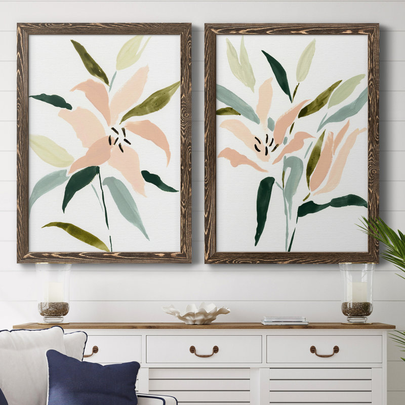 «Lily Abstracted I», ensemble de 2 peintures sur toile encadrées, H 31,5 po x l 47 po x P 1,5 po, Toile avec cadre en noyer