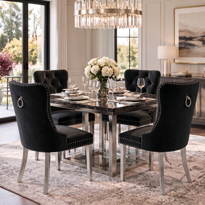 Modern Velvet Upholstered Dining Chair With Tufted Back, Nailhead Trim(Set of 4)