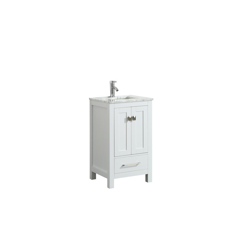 Eviva London 24"W x 18"D Bathroom Vanity with Undermount Porcelain Sink, Marble - White Carrara, White
