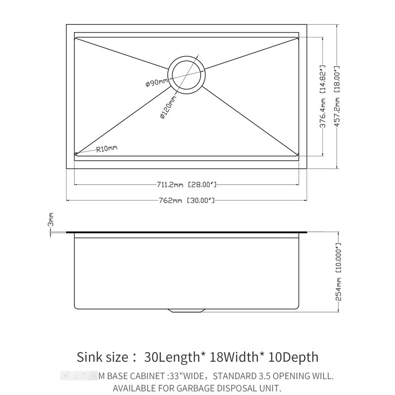 Évier de cuisine encastrable noir 30 po x 18 po x 10 po, acier inoxydable T304 de calibre 16, facile à entretenir