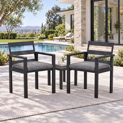 Ensemble de 2 chaises de patio avec coussin amovible, dossier ergonomique à 105 °, structure en métal robuste avec accoudoirs, résistant aux intempéries, noir