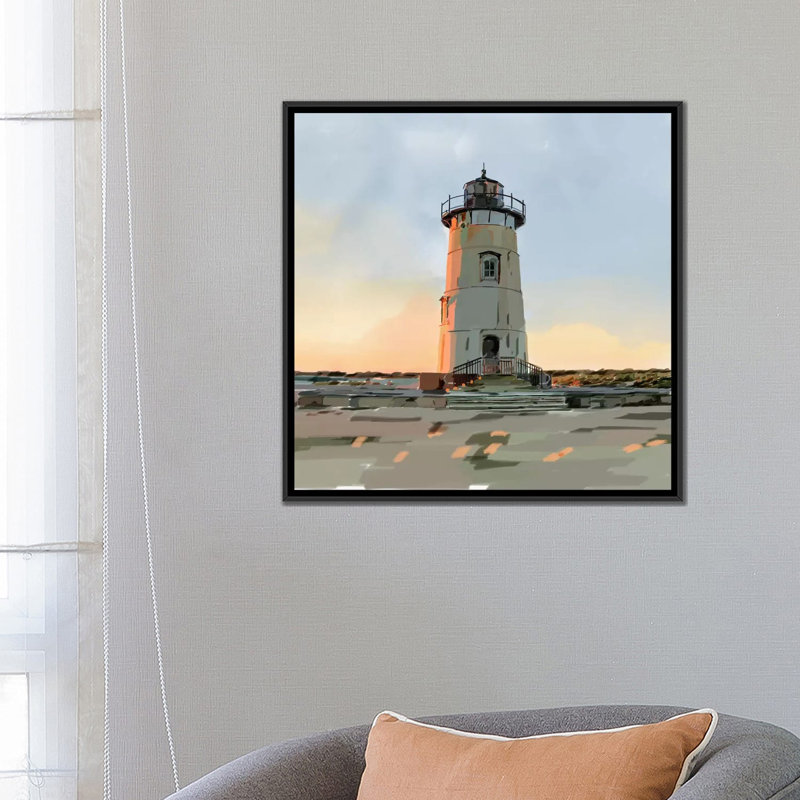 «Lighthouse Scene I», reproduction sur toile, H 18 po x l 18 po x P 1,5 po, Toile encadrée noire, Pas de tapis