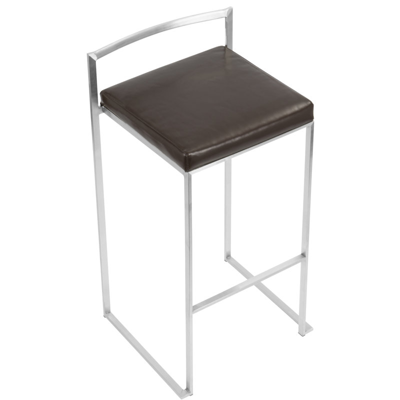 Tabouret de bar et de comptoir Ernestine, Similicuir brun, Acier Inoxydable, Tabouret de bar (siège d'une hauteur de 31 po)
