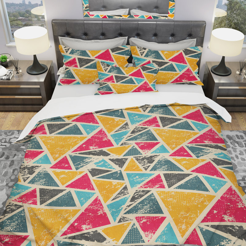 Ensemble de housse de couette à géométrie triangulaire designart, Housse de couette très grand + 2 taies décoratives