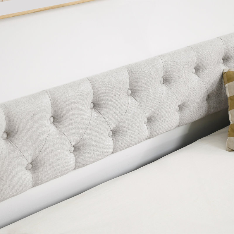 Twin Size Daybed With Twin Size Trundle Upholstered Tufted Sofa Bed, With Button On Back And Copper Nail On Waved Shape Arms, Beige (80.5"X41"X30.5")
