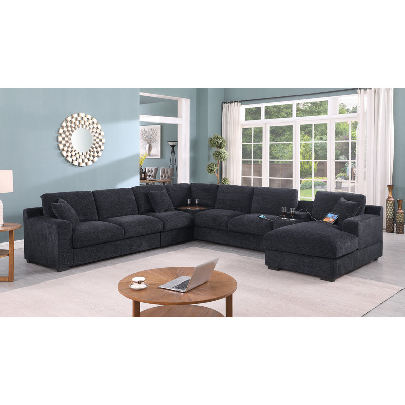 Devendra Upholstered Corner Sectional, Dark Gray Chenille