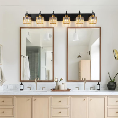 Luminaire de meuble-lavabo moderne en cristal avec fonction à intensité variable, design élégant en or noir, installation facile pour le miroir ou le mur de la salle de bain