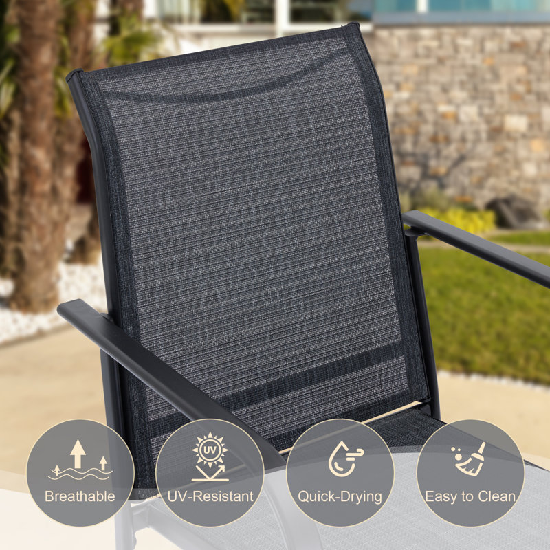 6-Person Outdoor Rectangular Patio Dining Set With Umbrella And Stackable  Chairs, Black/Black/Beige