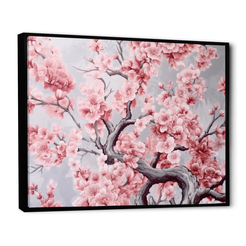 «Cherry Blossum Flower Whispers V», reproduction sur toile, Cadre flottant noir, H 12 po x l 20 po x P 1 po