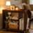 3-Tier Walnut Rolling Side Table, 220 lbs Load Capacity Mobile Storage Cart ,Lockable Wheels + Guardrail for Living Room & Bedroom