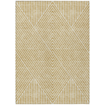 3' X 5' Gold And Ivory Geometric Washable Indoor Outdoor Area Rug