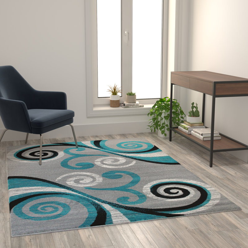 Tapis intérieur à motif abstrait tourbillonnant Aarley-Ray, Rectangle 5 pi x 7 pi