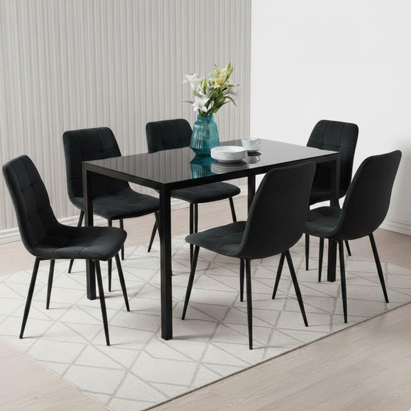 6 - Person Dining Set, Black, 75cm H x 120cm W x 70cm D