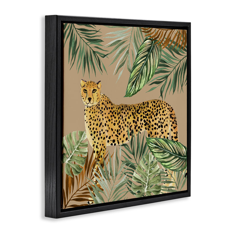 «Palm Leaves Around Leopard», art mural sur toile flottante, design par Janet Tava, H 18 po x l 18 po