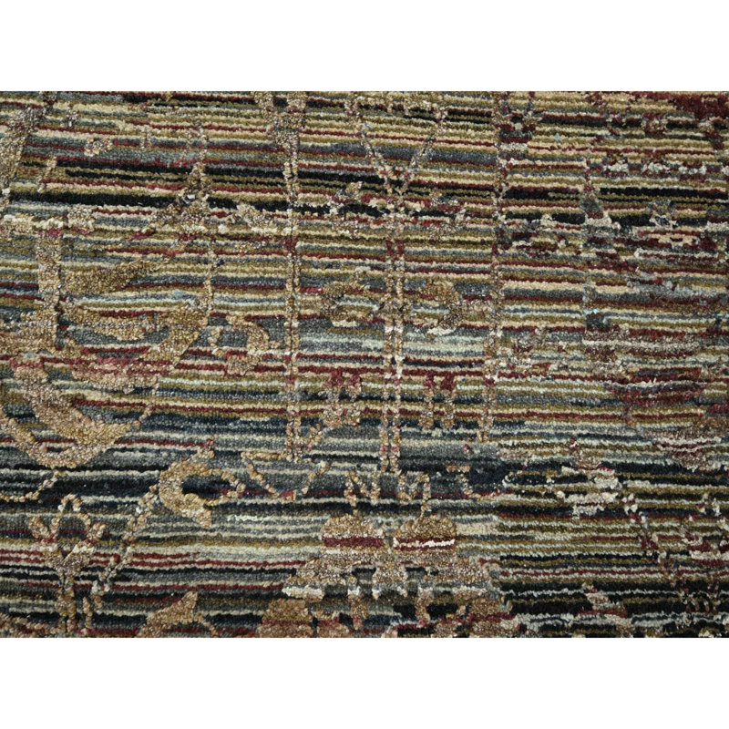 Tapis rayé en laine et soie noué à la main 8 pi 10 po x 12 pi 11067FC63B8C48F28A010C2B162C298C