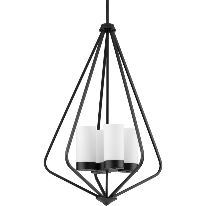 Luminaire suspendu géométrique unique à 4 lumières Hartstown, Noir mat