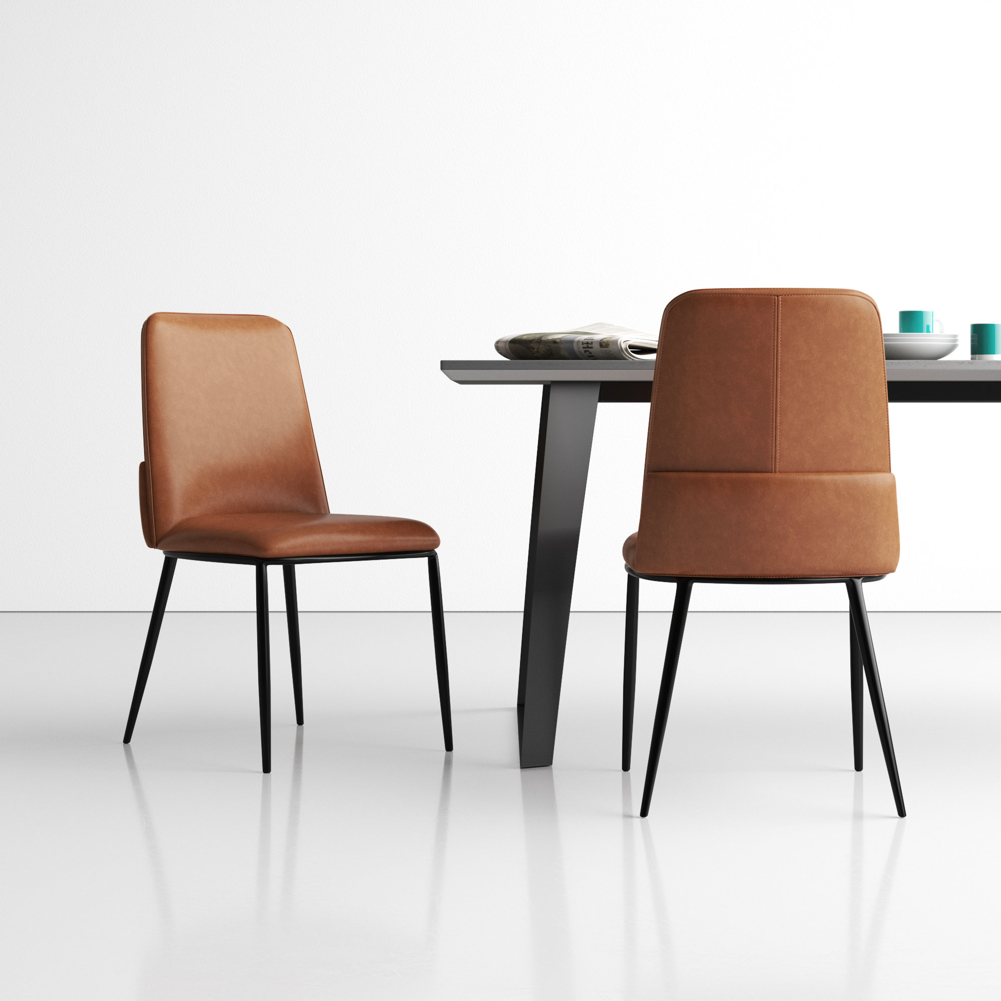Welles Leather Upholstered Side Chair, Brown Pebbled Top Grain Leather