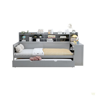 Wooden Daybed With Storage Shelves, Multi-Functional Bed With Twin Size Trundle Bed And Study Desk by Latitude Run