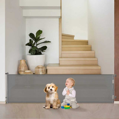 Barrière de bébé rétractable très large de 118 pouces, grande barrière pour bébé ou pour chien, ouverture de barrière de sécurité pour enfant très longue pour la clôture intérieure pour bébé, extérieur, escalier, terrasse
